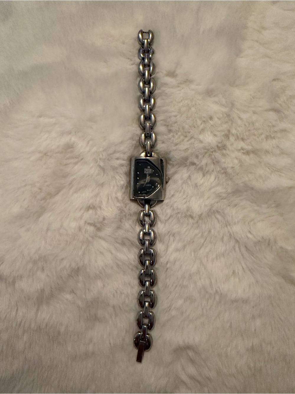 Faded Glory Silver-Tone Chain Bracelet Watch with Black Dial